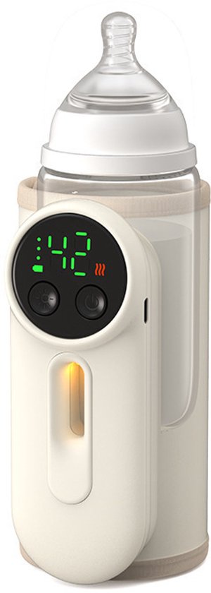 Draagbare Flessenwarmer Draadloos - 8000mAh Oplaadbare Flessenwarmer met 6 Temperatuurstanden - Slimme Flessenwarmer voor Onderweg en Nachtvoeding - Ideaal voor op Reis - Wit