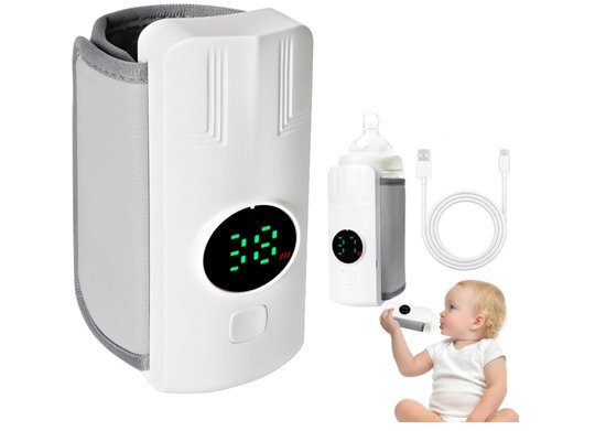 Draagbare Flessenwarmer – Draadloze USB-flesverwarmer met LCD – 6 Temperatuurniveaus 37-55°C – 4000mAh – Draadloze USB-flesverwarmer – Snelle Babyfleswarmer voor Thuis, Buiten, Reizen, Nacht
