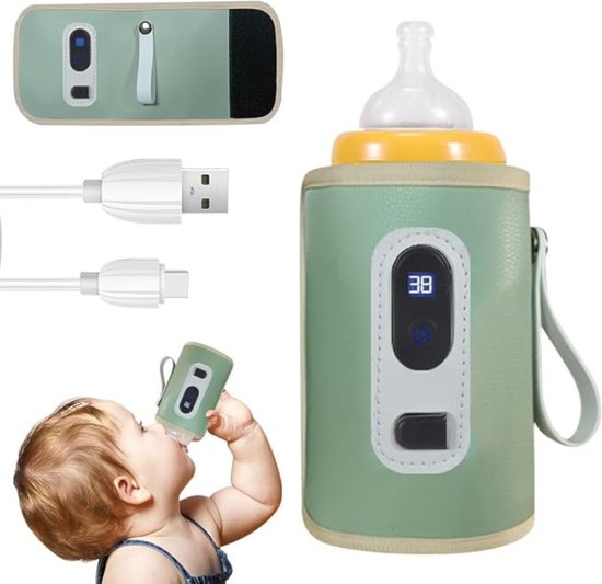 Draagbare Flessenwarmer - Flessenwarmer Onderweg USB Oplaadbaar – Flesverwarmer Met 5 Verwarmingsniveaus - LCD Display - Geschikt Voor Babyflessen En Glazen Bekers van Halovie
