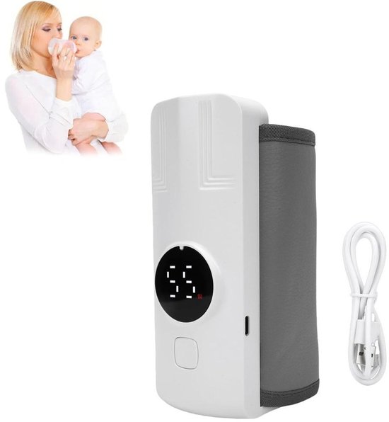 Draagbare flessenwarmer, handig om mee te nemen, warmt snel op, nauwkeurige temperatuurregeling, 6000 mAh, 18 watt.