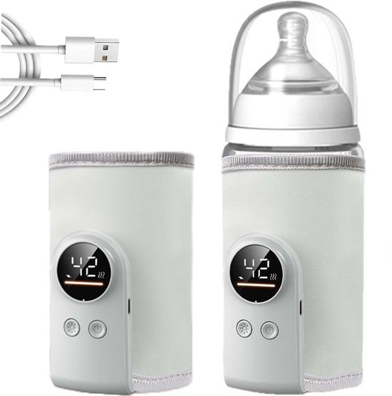 Draagbare flessenwarmer met AI-gestuurde, nauwkeurige temperatuurregeling voor snelle verwarming, zodat u altijd en overal comfortabel kunt voeden. Instelbare capaciteit voor het verwarmen van melk zonder water (wit).