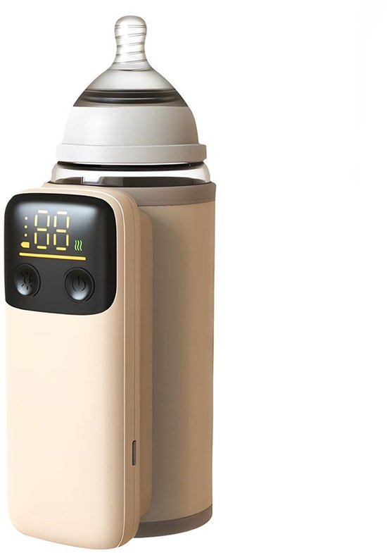 Draagbare flessenwarmer voor baby's met een ingebouwde 8000mAh-batterij, die moedermelk 4-8 uur warm kan houden, draadloze verwarming en een led-display.