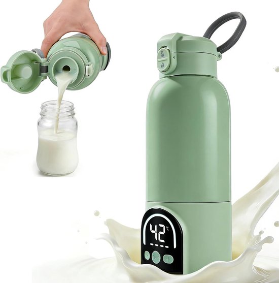 Draagbare flessenwarmer voor baby's onderweg, 500 ml capaciteit, pasteurisatie, 140 W snel opwarmen moedermelk/formulemelk/water, 18000 mAh lange batterijduur, lekvrij