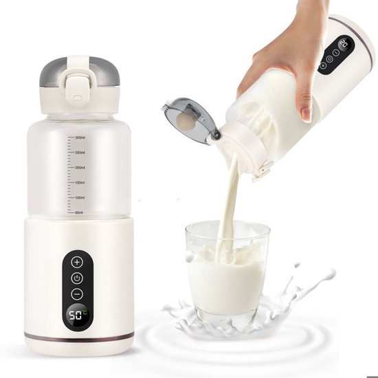 Draagbare flessenwarmer voor baby's van 300 ml, waterverwarmer voor in de auto, instelbaar temperatuurbereik van 37°C tot 55°C, snelle opwarming.
