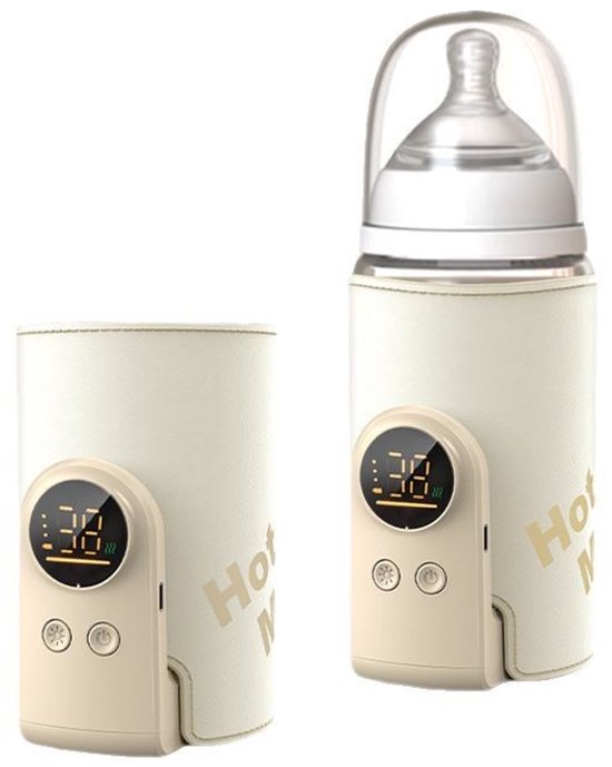 Draagbare flessenwarmer voor pasgeborenen, draagbare babyflessenwarmer met lcd-display, USB-flessenwarmer met 6 instelbare temperaturen, 8000 mAh flessenwarmer voor reizen, vliegtuig en auto