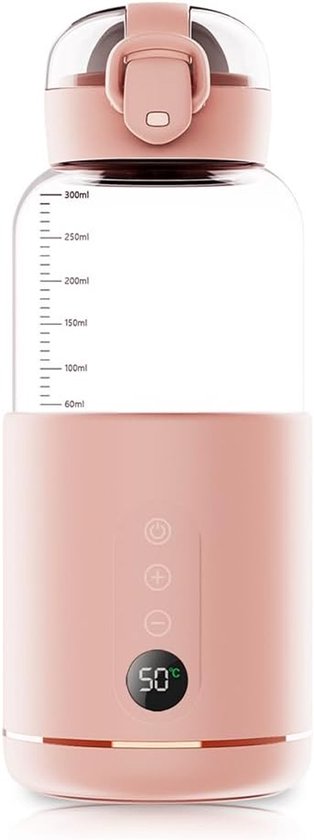 Draagbare fleswarmer, 300ML autofsleutelholtfleswarmer, instelbare temperatuur 37 tot 55°C, snelle verwarming en snelle oplaadbare draadloze draagbare fleswarmer voor reizen, auto, vliegtuig (roze) van Merkloos