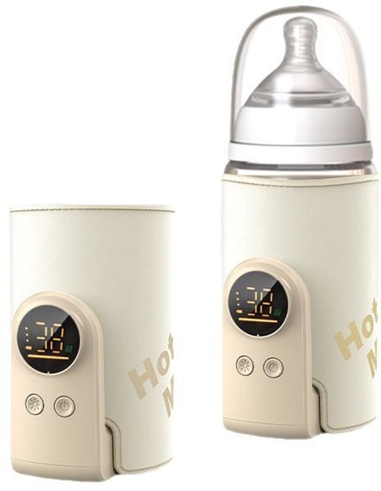 Draagbare fleswarmer, draadloze USB fleswarmer, LED-display, 6 temperaturniveaus 38-50 °C, 8000 mAh elektrische fleswarmer voor moedermelk, 24-uurs isolatie voor auto en reizen van Merkloos