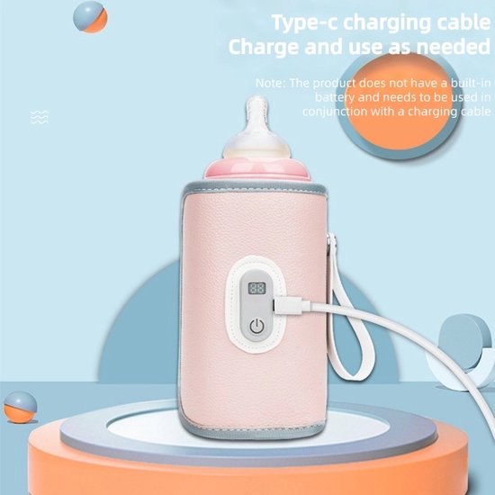 Draagbare Melkflesverwarmer met USB-C - Digitale Display & Instelbare Temperatuur - Auto- en Reisadapter voor Kinderwagen en Onderweg - Constante Temperatuur Bewaarder (Roze) van Merkloos