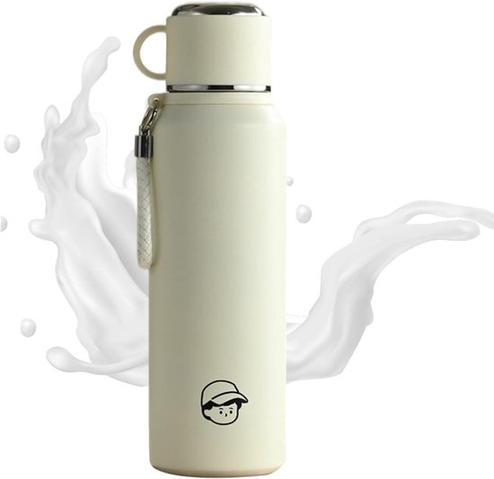 Draagbare thermofles - Isolatie drinkfles - Dranken warm houden - Vacuüm dubbelwandig - 1 liter capaciteit - Wit