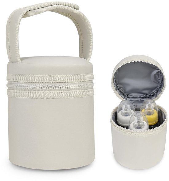 Draagbare - waterdichte en geïsoleerde babyflessentas - Ideaal voor het bewaren van borstvoeding - Voorzien van een handige draagriem - Lichtgewicht en praktisch - Beige