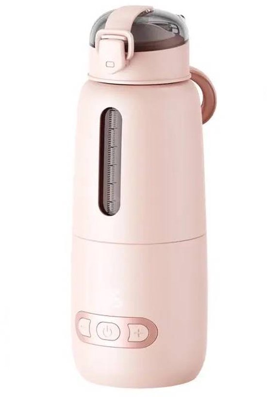 Draagbare waterthermostaat, reisverwarmer met grote capaciteit van 350 ml, snelle melkverwarmer, USB-oplader, draagbare flessenwarmer voor in de auto (roze)