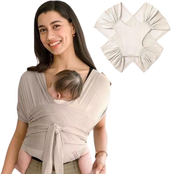 Draagdoek - Ergonomische Babydrager voor Voor, Borstvoeding & Slapen - Babywrap - Baby carrier – Newborn - Verstelbaar & Ademend - Beige - LOUZIR