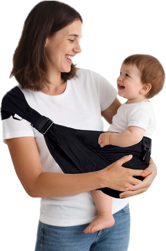 Draagdoek voor Baby & Zijdelings Draagzak – Ergonomische Heupdrager voor Baby & Kind met Heupzitting – ASTM-gecertificeerd – Lichtgewicht & Ademend – 0-36 Maanden (Zwart-pro)