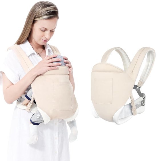 Draagzak - Ademend en Verstelbaar - Ergonomische Draagzak - Geschikt voor 0-36 maanden (tot 20 kg) - Beige van Merkloos