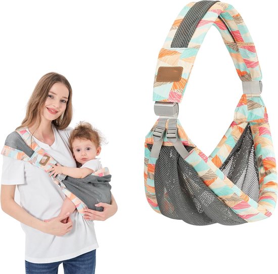 Draagzak - Ergonomische draagzak - Voordrager - Verstelbare draagzak met één schouder voor zuigelingen - Mesh heupdraagzak - Draagbare draagzak - Past op buik, heupen en rug - Kleurrijk van Time2Lounge