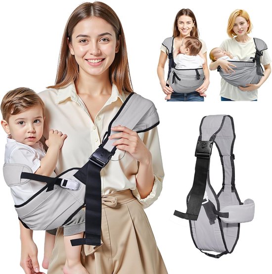 Draagzak - Van pasgeborene tot peuter - Verstelbare draagzak - Lendensteun - Comfortabele en lichtgewicht draagzak voor peuters - Geschikt voor maximaal 22,7 kg - Ideaal voor winkeltrips - Grijs van Merkloos