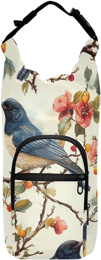 Draagzak Waterfles - Fleshouder Tas - Outdoor Activiteiten - Isolerend Ontwerp - Past Grootste Flessen - Esthetische Vogels Beige