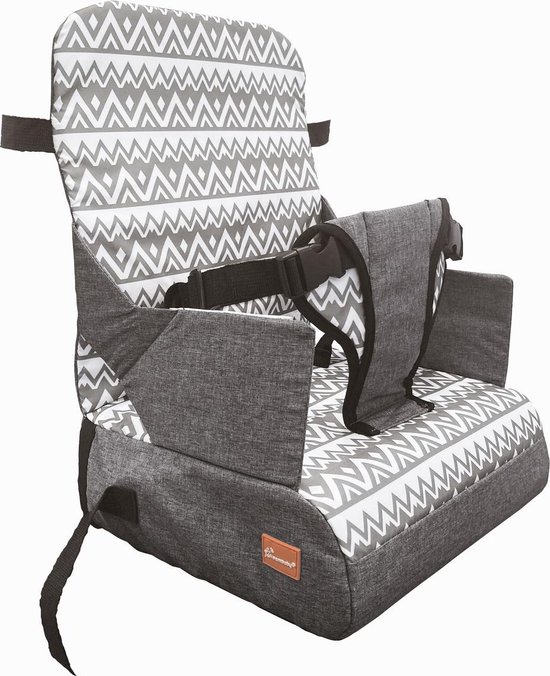 Dream Baby Stoelverhoger voor Eetkamerstoel - Booster Seat - Zitkussen - Volledig Draagbaar - Met Veiligheidsriemen - Grijs van Dream Baby