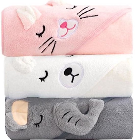 Driedelige babybadjasset met capuchon - babybadhanddoek met capuchon, kraamcadeau, babybadhanddoek, babybadsjaal