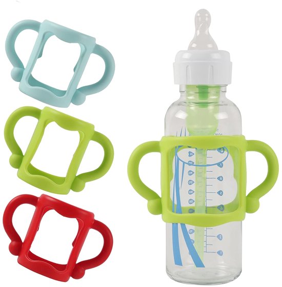 Driedelige flessenhandvatenset voor flessen met een smalle hals - gemaakt van zacht siliconen voor een gemakkelijke grip - perfect voor baby's die de fles zelf willen vasthouden