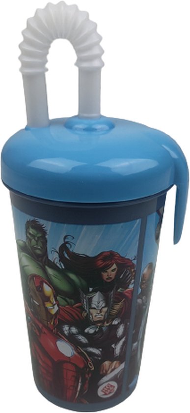 Drinkbeker Avengers met rietje - Blauw - Kunststof - 400 ml - Waterfles - Fles - Bidon - Marvel van Marvel