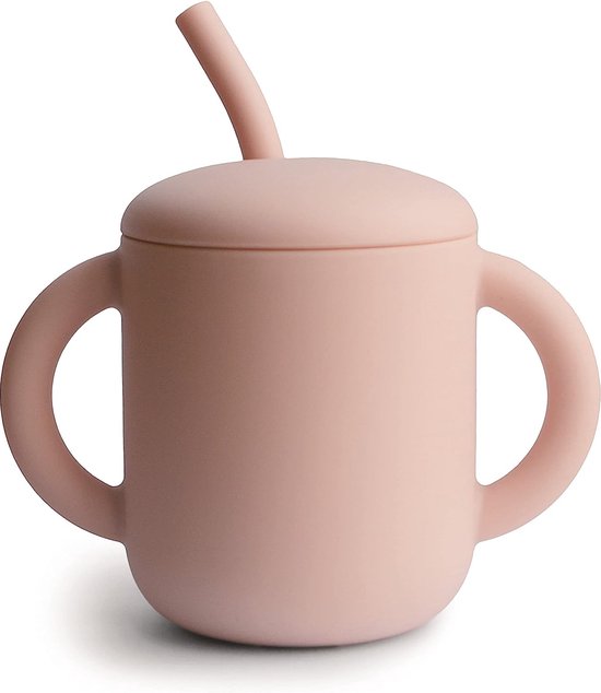 Drinkbeker en rietje van 100% siliconen, voor peuters, vanaf 6 maanden (Blush) van $
