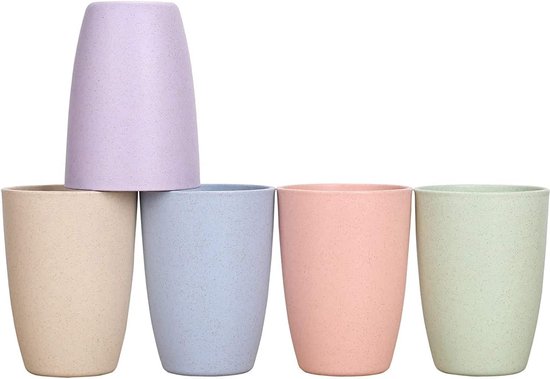Drinkbekers, set van 5, 400 ml, onbreekbare bekers gemaakt van gezond PP voor volwassenen en kinderen, koffie, thee, melk, cacao, magnetron en vaatwasmachinebestendig van Colourworks