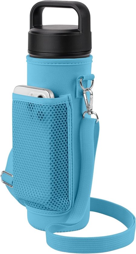 Drinkflessentas met schouderriem voor 26oz en 65oz flessen, inclusief netvak voor mobiele telefoon en draagcomfort