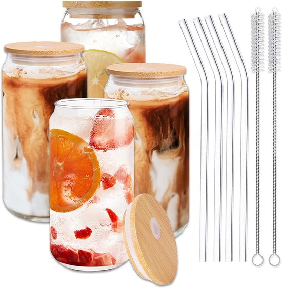 Drinkglas, drinkglazenset, waterbeker van glas met deksel en rietje, drinkbeker voor sap, melk, koffie, vakantiecadeaus van Qilijingren