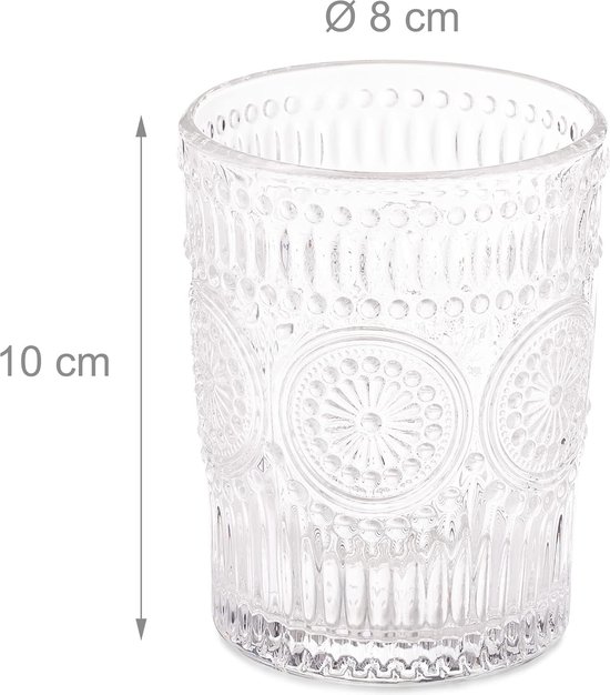 Drinkglazen, set van 4, 300 ml, vintage glazen water, sap, limo, vaatwasmachinebestendig, waterglazen, transparant, 10 x 8 cm van LAV