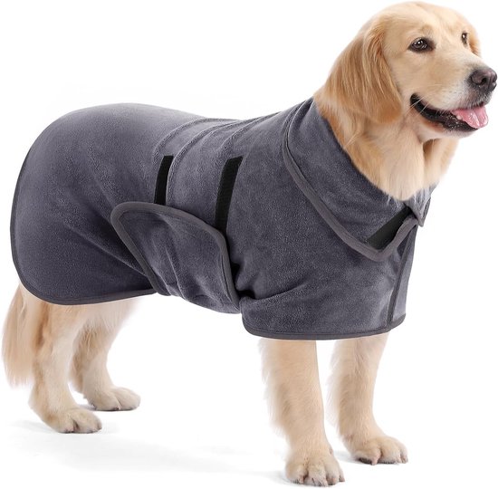 Droogjasje voor Honden van Microvezel - Super Absorbente Badcape, Sneldrogende Handdoek, Verstelbare Hals en Taille voor Kleine, Middelgrote en Grote Honden (Grijs, S)