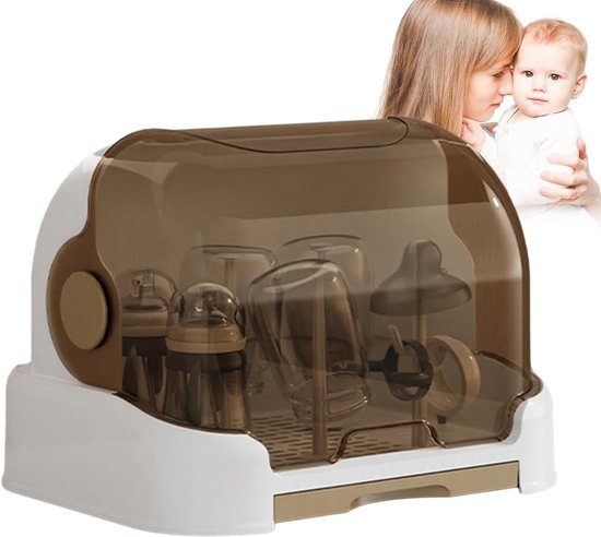 Droogrek Babyflessen - Flessen Droger - Babyvoeding Organiseren - Afneembare Lekbak - 26.5D x 26.4W cm - Bruin