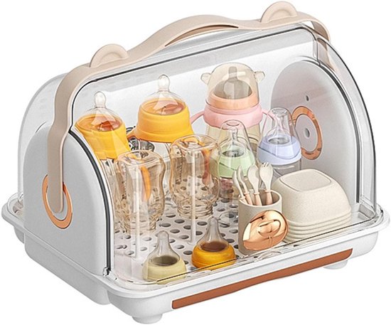 Droogrek Babyflessen - Flessenhouder Opbergdoos - Flessen Drogen - Met Deksel - 38 x 30 x 30 cm - Wit