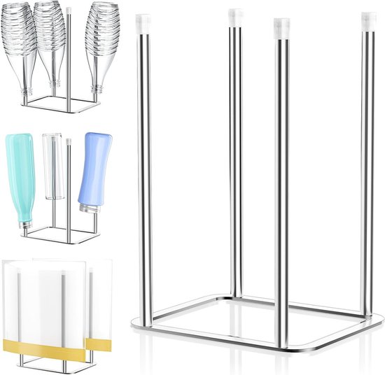 Droogrek voor Flessen en Bekers - RVS Flessenhouder voor Babyflessen, Herbruikbare Stand voor Drupwater en Plastic Tassen
