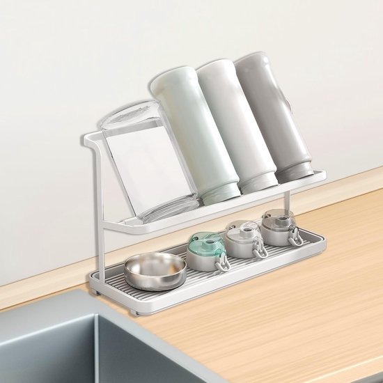 Droogrek voor Flessen met 2 Niveaus - Verwijderbare Tray, Verticale Flessenhouder en Keukenstandaard voor Babyflessen en Bekers