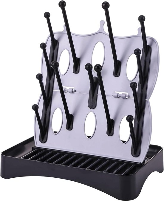 Droogrek voor flessen - Organizer rek - Baby spullen drogen - Opvouwbaar ontwerp - 16 haken - Zwart