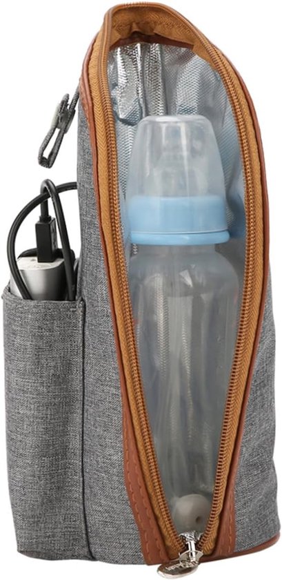 DrPhone BSafe3 Flessenwarmertas - Draagbare drank- en babyflessenwarmer – USB - Ideaal voor wandelen , reizen , winkelen etc – Grijs/Bruin van DrPhone