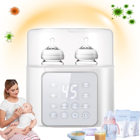Dubbele Flessenwarmer - TENZHVXI® - BPA-vrij - Voorgeprogrammeerde timer - 2 flessen - Led-display - Voorkomt droogkoken - 24 uur constante temperatuur - Melkbereiding, ontdooien, eieren koken - Wit