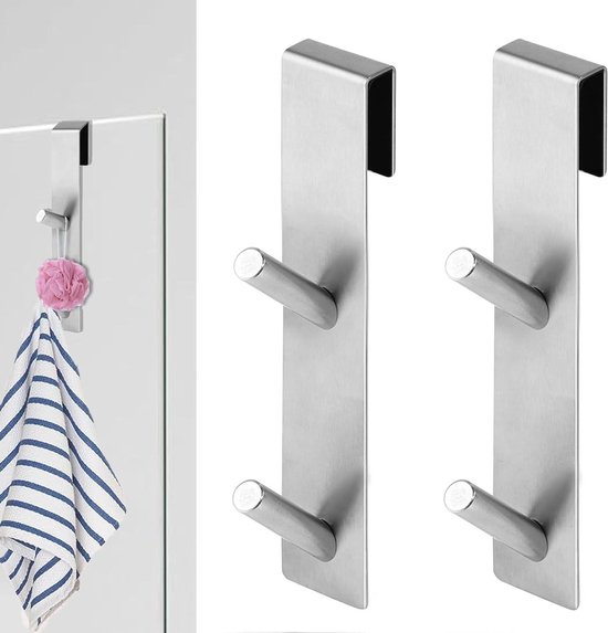 Dubbele haken voor douchedeur - Zonder boren - Wanddouche accessoires - Badjas en handdoek hangers - Set van 2