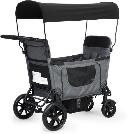 Dubbele kinderwagen - Opvouwbare buggy - Kinderwagen met zonnekap - 5-punts gordel, remwielen, inklapbaar ontwerp,De stoel kan worden omgebouwd tot een bed. - Metaal en Stof, afmeting 124×61×121 cm - Geschikt voor twee kinderen buiten - Grijs