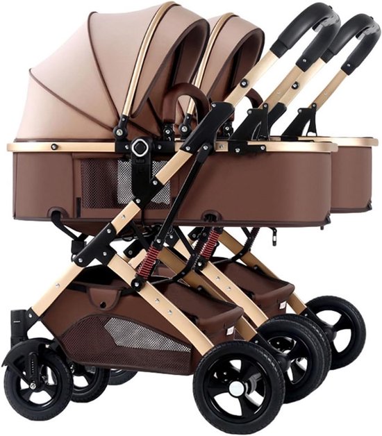 Dubbele Kinderwagen voor Tweelingen - Verstelbare Zittingen, Inklapbaar, Alu Frame van Merkloos