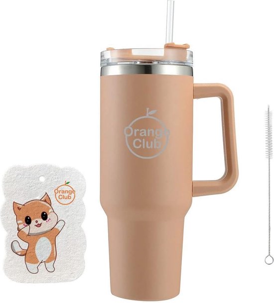 Dubbelwandige, roestvrijstalen vacuüm-isolatiebeker, beker/drinkbeker, geïsoleerde koffiebeker, autobeker, reisbeker, thermobeker, koffie voor auto, kantoor, koffiekleur, 1200 ml, van Merkloos