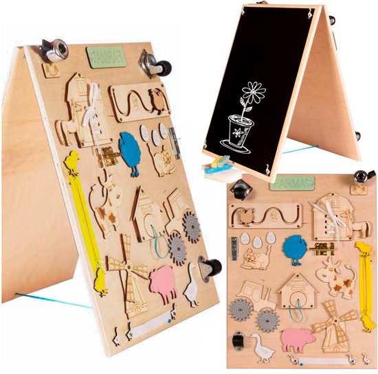 Dubbelzijdig Houten Krijt Manipulatiebord Boerderij - Montessori Speelgoed Sensorisch - Educatief - Houten Speelgoed van Mamadiëltjefabriek