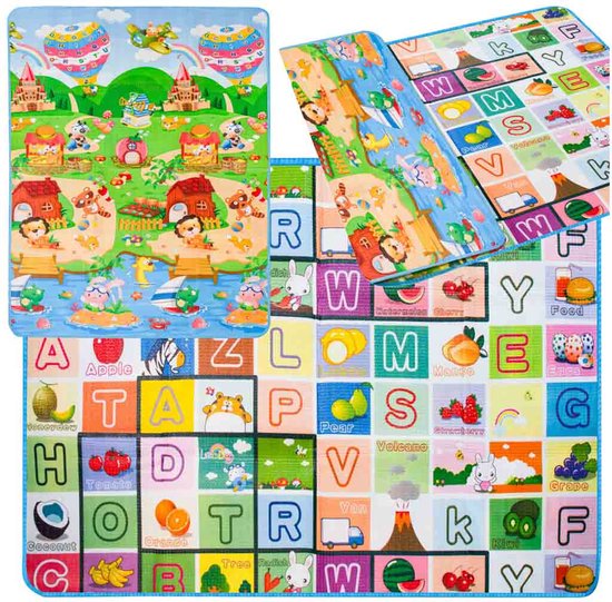 Dubbelzijdige Foam Speelmat - 180x120cm - Speelkleed - Speelmat - Speelkleed baby - Speelkleed Jongens En Meisjes - Speelkleed Dieren - Speelkleed Alphabet - Educatief Speelkleed