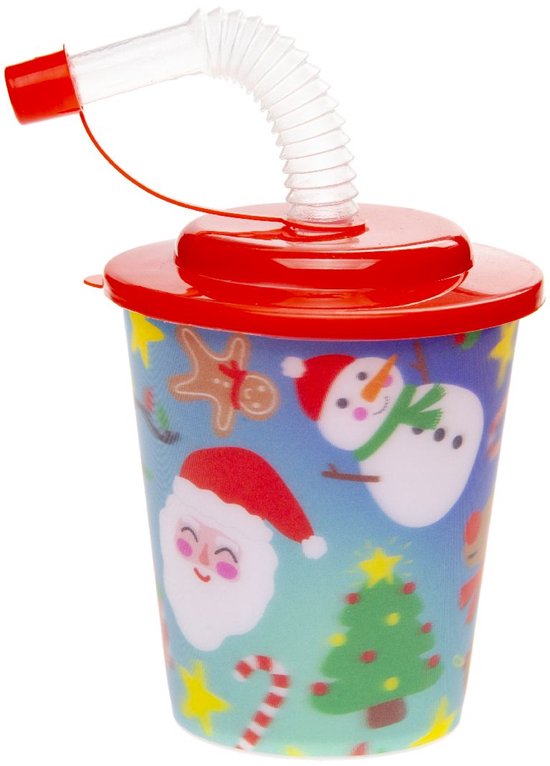 Duckiez 3D Beker Met Rietje En Deksel Kerstmis - 12 stuks van Merkloos