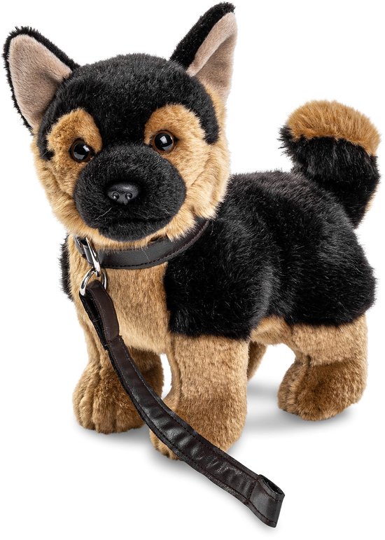 - Duitse herdershond puppy, staand - met riem - 26 cm (hoogte) - pluche hond, huisdier - pluche dier, knuffeldier