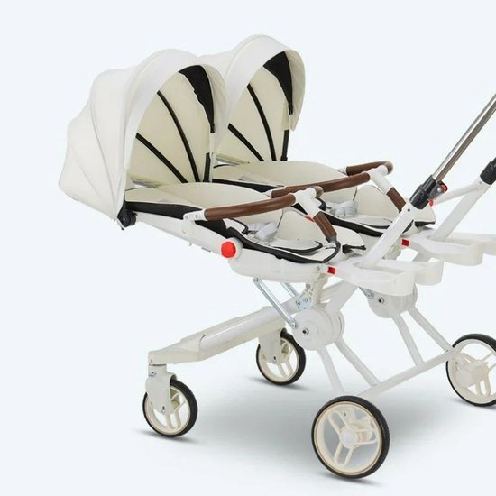 Duo kinderwagen - Duo buggy - Tweeling - Lichtgewicht - Opvouwbaar - Dubbele kinderwagen - 2 kinderen - Off white van Merkloos
