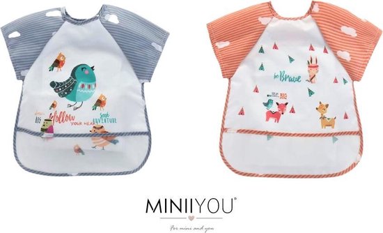 Duo pack - Slabbetje korte mouwen Lente - zomer slab - Vogel Hertje - Baby peuter slabber - wasbaar van Woezel & Pip