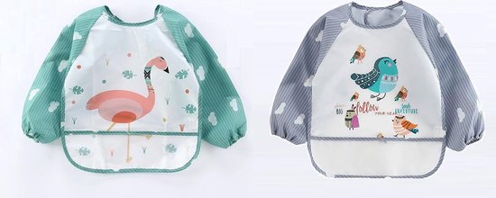Duo pack - Vogel & Flamingo| Slabbetje lange mouwen met brede opvangbak (1-3 jaar) van Papablic