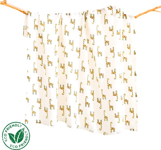 Duopack 2x BoefieBoef Sophie Giraffe Grote XL Hydrofiele Doek Baby - Duurzaam Eco Bamboe | Swaddle, Inbakerdoek, Hydrofiele Luier & Babydeken - Wit Geel Cartoon